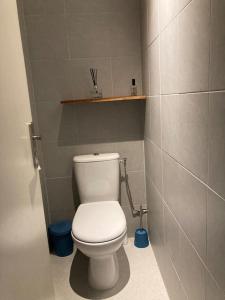 a bathroom with a white toilet in a stall at Belle appartement T3 pour 5 personne max in Annecy