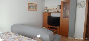 a living room with a couch and a tv at Piso Estación in Silleda