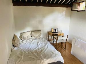 - une chambre avec un lit et un bureau avec une chaise dans l'établissement Villa „Sorbier“ mit Pool/ Meerblick an Côte d’Azur, à Rayol-Canadel-sur-Mer