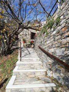 un mur en pierre avec des escaliers menant à un bâtiment dans l'établissement Endless View Country House, à Makrinitsa
