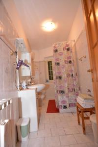een badkamer met een wastafel, een toilet en een douche bij Short-lets affittacamere in Montemitro