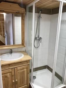 a bathroom with a shower and a sink and a shower at appartement ski au pied in Les Deux Alpes