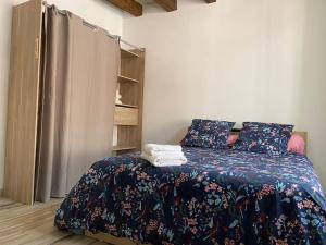 um quarto com uma cama e um frigorífico em Charmant appartement - centre Cité Plantagenet!!! em Le Mans