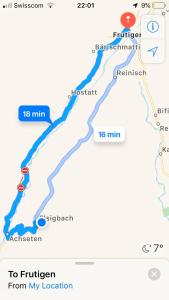 a map of the trip to my location at Chalet Weidli in Achseten