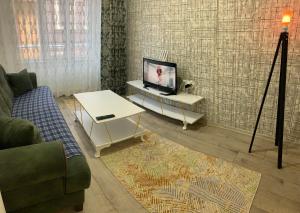 a living room with a couch and a tv at Şehri ala evleri in Kutahya