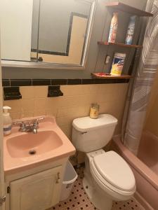 a bathroom with a white toilet and a sink at A Cozy Home Away From Home in Washington