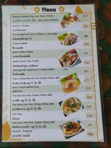 ein Menü für das Menü eines Restaurants in der Unterkunft Beautiful Flower Resort in Pak Meng
