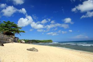 una playa de arena con un árbol y el océano en Villa DiKebun, en Ungasan