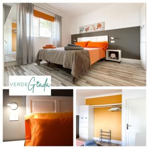 a bedroom with orange and gray walls and a bed at San Valentin Green Jade by Rentalfue in Corralejo