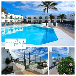 a collage of photos of a swimming pool at a resort at San Valentin Green Jade by Rentalfue in Corralejo