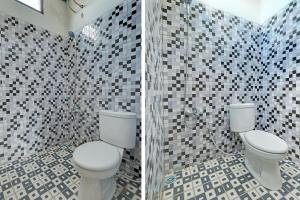two pictures of a bathroom with a toilet and a shower at OYO 92067 Sekar Gadung Homestay Syariah in Yogyakarta