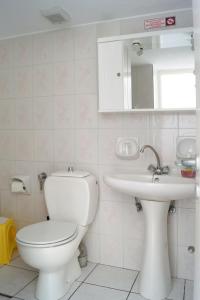 uma casa de banho com um WC e um lavatório em LEANDROS APARTMENTS em Platis Gialos, Sifnos