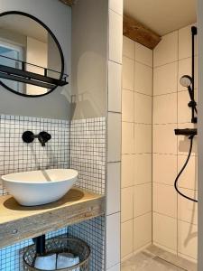 uma casa de banho com um lavatório e um espelho em De Zuileshoeve em Dordrecht