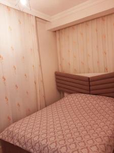 New renovated 1+1 flat in Kültür في أنطاليا: غرفة نوم مع سرير مع لحاف وردي