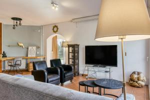 sala de estar con sofá y TV de pantalla plana en Can Miquel, en Torroella de Fluvià