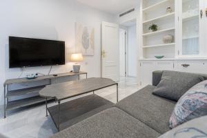 sala de estar con sofá y TV de pantalla plana en Apartamento El parador del boticario, en Cádiz