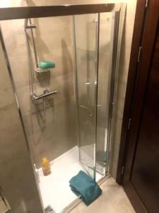 a shower with a glass door in a bathroom at HomeStay @ Viewpoint St Julians in St. Julianʼs