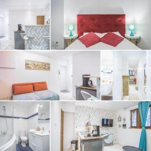 un collage de photos d'une chambre d'hôtel dans l'établissement Quartier Cathédrale Centre, Wifi et Parking - Zen Appart, à Troyes