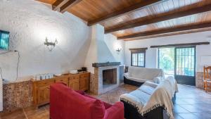 ein Wohnzimmer mit einem Sofa und einem Kamin in der Unterkunft Las Casitas de los Cano Archidona by Ruralidays in Archidona