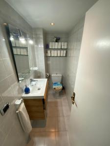 a bathroom with a sink and a toilet at Luminoso piso centrico con vistas al rio en Ezcaray in Ezcaray