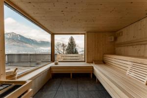 a sauna with a view of a mountain at CHILL HOUSE in Schladming