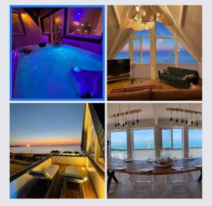 uma colagem de fotos de uma casa com piscina em Le poséidon, gîte EXCEPTIONNEL face à la mer avec spa, terrasse, 4 chambres UN VRAI COUP DE COEUR em Fécamp
