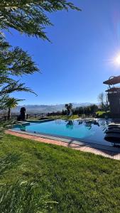 una gran piscina en un patio con césped en Çathan Art Hotel, en Ayder