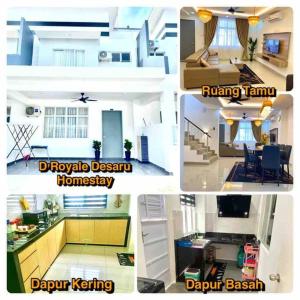 quatre photos différentes d'une cuisine et d'un salon dans l'établissement D’Royale Desaru Homestay, à Bandar Penawar