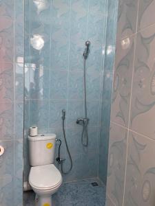 uma casa de banho com um chuveiro e um WC. em Hotel Rayyan l 'Escale em Uarzazate
