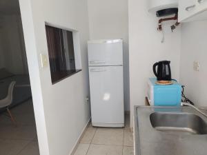 eine Küche mit einem weißen Kühlschrank und einer Spüle in der Unterkunft Mali Departamento in Mendoza
