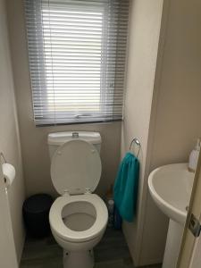 a small bathroom with a toilet and a sink at ParkDean Cherry tree holiday park Burgh castle in Belton