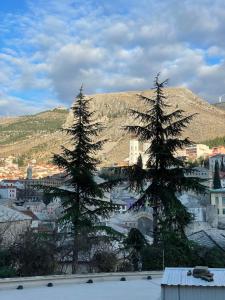un grupo de árboles frente a una ciudad en Villa For You, en Mostar