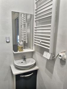 埃夫勒的住宿－SUPERBE STUDIO 3 FACE GARE，一间带水槽和镜子的浴室