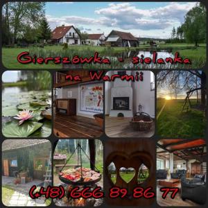 un collage de fotos de una casa y un patio en Gierszówka en Gietrzwałd