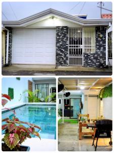a collage of pictures of a house and a swimming pool at CasaLu in Puntarenas