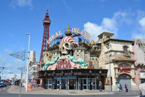 a building with the eiffel tower on top of it at Regent Apartment 1 in Blackpool