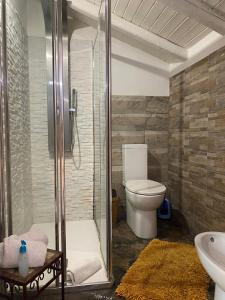 a bathroom with a shower and a toilet and a sink at Oasi Del Fiumefreddo in Fiumefreddo di Sicilia +63 photos