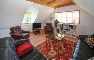 a living room with a leather couch and a tv at Stunning Home In Sams With 4 Bedrooms And Wifi in Brundby
