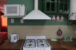 a kitchen with a stove and a microwave at Departamento interno zona centro in Viedma