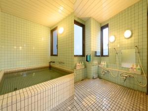 La salle de bains est pourvue d'une baignoire, d'une douche et d'un lavabo. dans l'établissement Tabist Business Ryokan Hotel Yukimiso, à Toyama