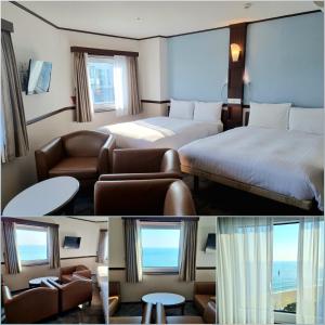 a hotel room with two beds and a living room at Toyoko Inn Busan Haeundae 2 in Busan