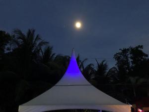 een witte tent met een maan in de lucht bij Casa Aba Matapalo in Matapalo