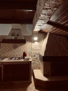 a kitchen with a stove and a stone wall at Home Ilardo in Campobello di Licata