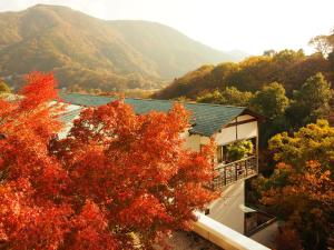 a house in the mountains with red trees at Gora Kadan in Hakone