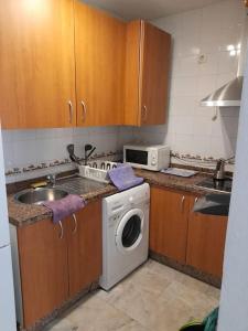 cocina con lavadora y fregadero en Apartmento Sostoa 2, en Málaga