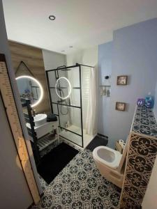 een badkamer met een douche, een toilet en een wastafel bij Bienvenue à l'Appart' de Louis ! in Dole