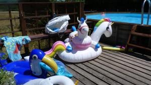 einen Kinderspielplatz mit Pool und Spielzeug in der Unterkunft Clan Boucheron in Louroux-Bourbonnais