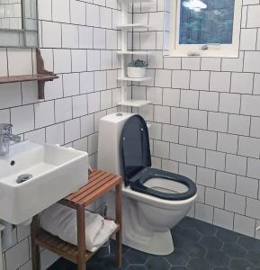 a bathroom with a toilet and a sink at Nice summer house near the sea on Lidingo in Lidingö
