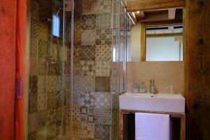bagno con lavandino e doccia di Arlette Chambres d'Hôtes ad Aosta