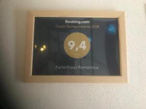 Certifikát, hodnocení, plakát nebo jiný dokument vystavený v ubytování Ferienwohnung Romantica 1. und 2. OG